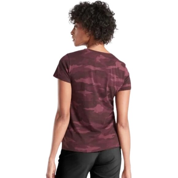Athleta Organic Daily Camo Crew Short Sleeve Tee Burgandy Women's Small - Picture 2 of 5